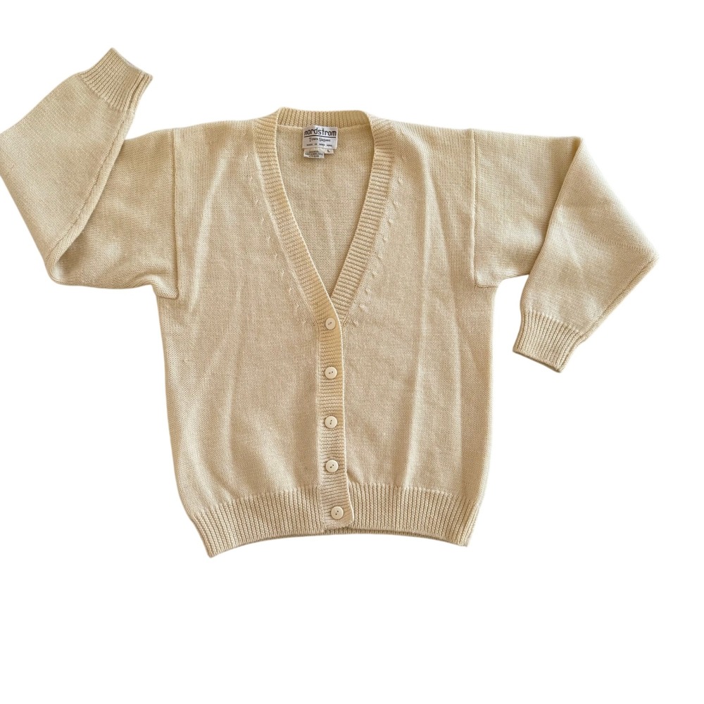 Nordstrom Town Square Vintage 100% Wool Cardigan Sweater Cream Ivory L Hong Kong